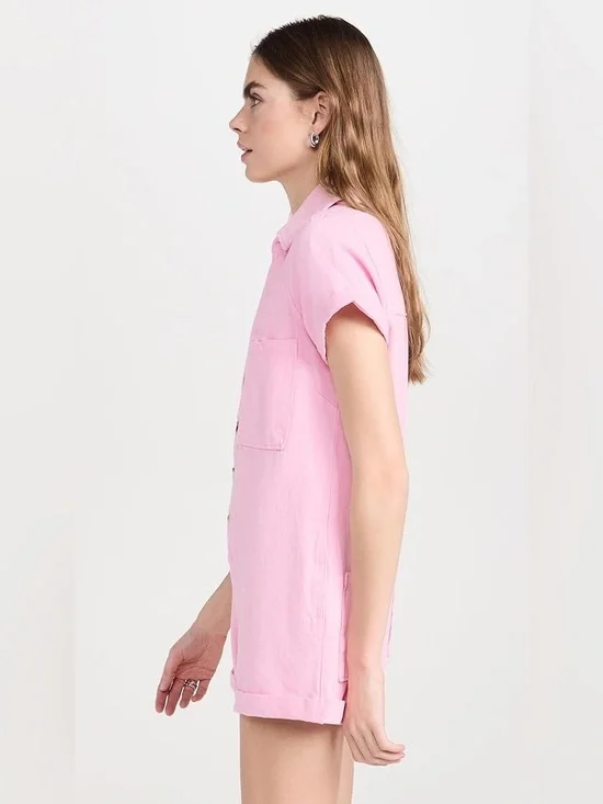 Show Me Your MuMu Range Romper Jumpsuit Pink Button Up NWT Size Medium Summer - Picture 3 of 14